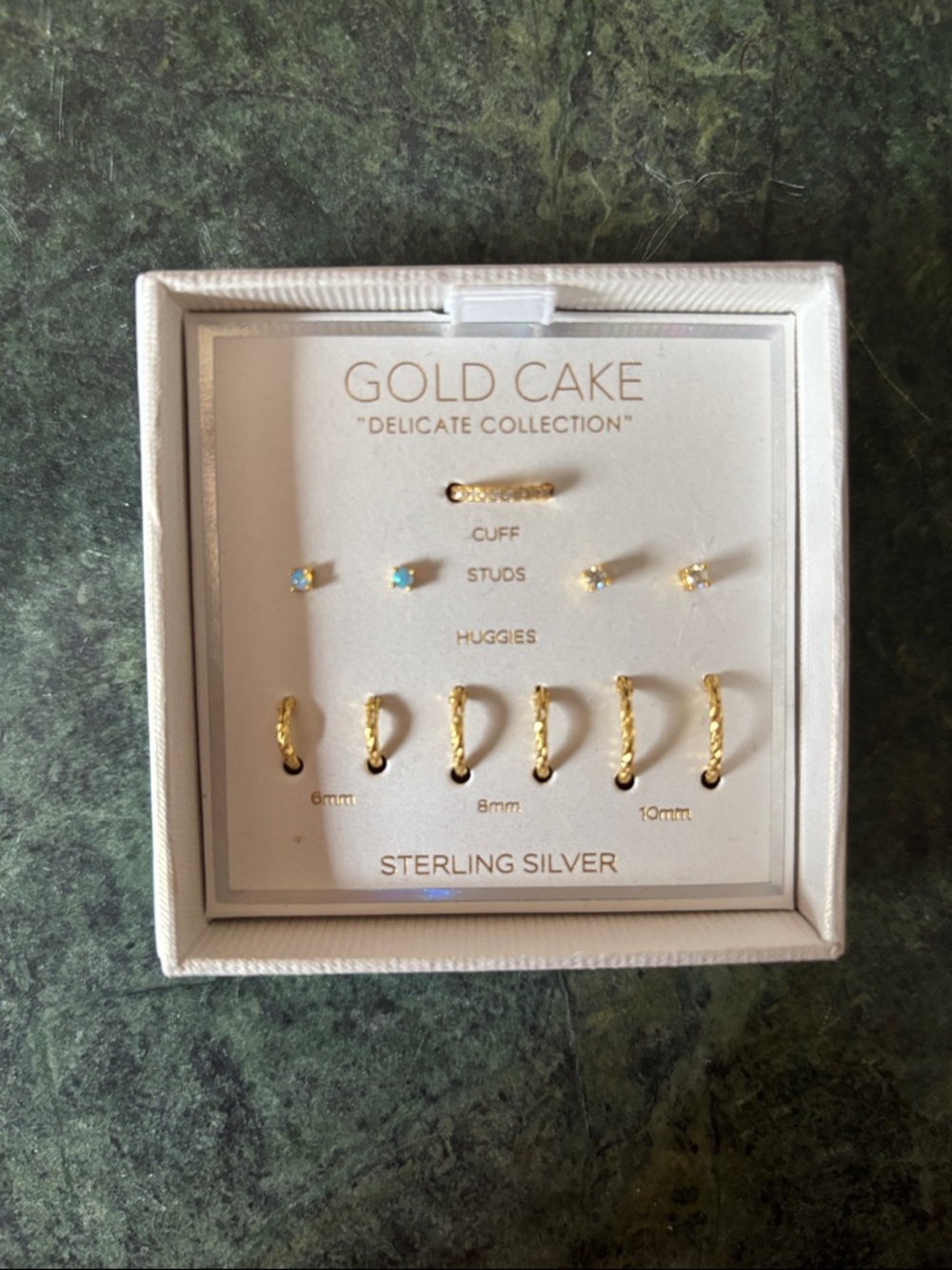 Gold cake, delicate collection, sterling silver earrings